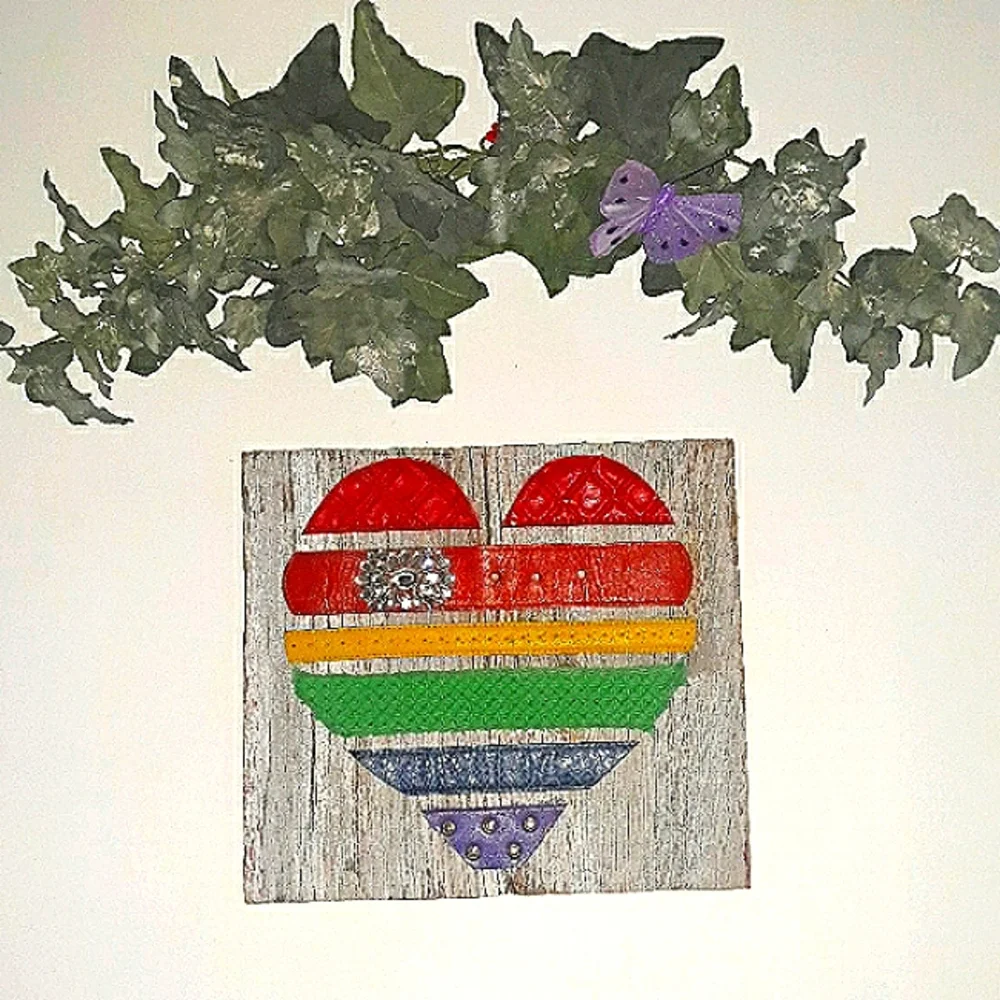 LGBTQ Pride Heart Handmade With belts art wall hanging 12 x 10